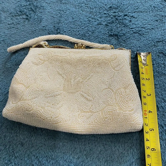 Vintage Women's Handbag Made In Japan Ivory White Italian Bead Purse Clasp - Picture 3 of 16